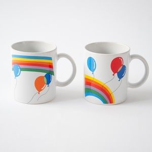 Set of 2 Vintage 80s Rainbow Balloon Ceramic Mugs